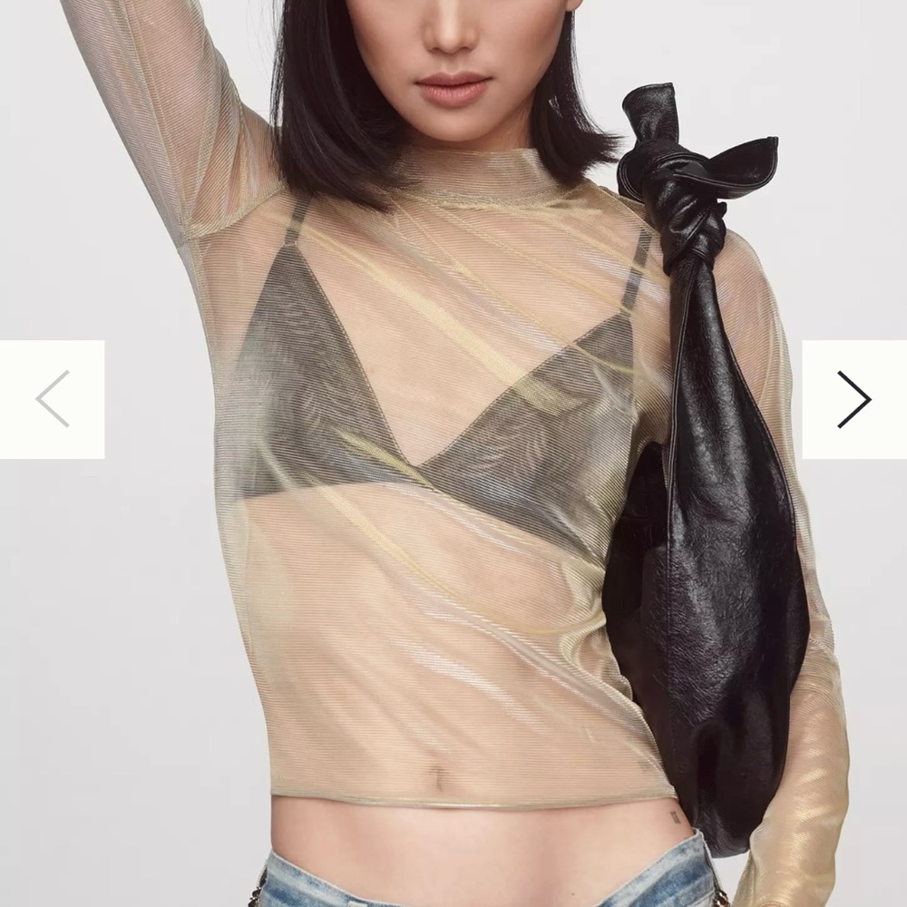 Long-Sleeve Sheer Shimmer Turtleneck Top